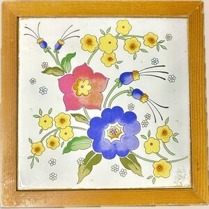 Vintage 1980s Gailstyn Sutton Floral Tile Trivet Wall Hanging Made In Taiwan